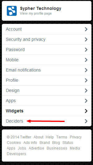 Sypher's tweet photo. Seeing an interesting #Deciders #Twitter settings option every once in a while, but it goes to a 404. http://t.co/K9BoKlePsN