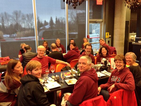 Kristina_Finch's tweet photo. The Mac cheer pack is here and getting fed and watered to fuel our cheering section #gomacgo #volleyball #cis http://t.co/D4u0JLKYjr