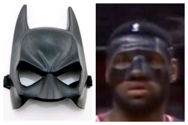 ESPNRadio's tweet photo. The only thing Lebron's new mask is missing is the ears!  #LebronMask http://t.co/QB5a7mZNuy