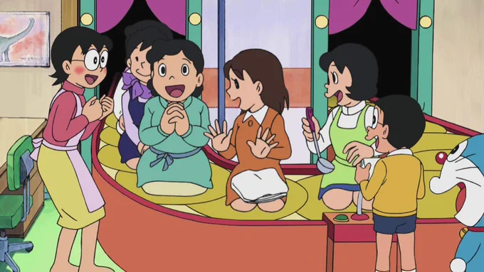 【アニメ情報】今夜７時は『ドラえもん』！  『会いたいヒト回転寿司』はマイクで呼ぶと、会いたい人が流れてくるひみつ道具。のび太はさっそく「九州のおじさん」とオーダー！すると…… #ドラえもん 