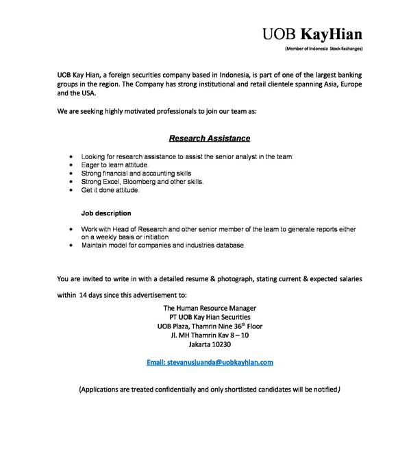 CareerFEB_UI's tweet image. #Vacancy UOB Kay Hian is looking for research assistance send your resume to stevanusjuanda[@]uobkayhian[.]com