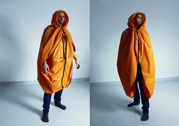 dsgnrt's tweet photo. Shelter - a ten you can wear yourself. It transforms from a raincoat into a tent. Read more: http://t.co/U5umtBGNzD http://t.co/9xIpv56iNY