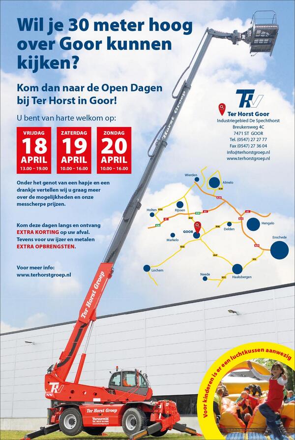 18, 19 en 20 april is er open dag bij Ter Horst in Goor. Iedereen is van harte welkom om een kijkje te komen nemen!