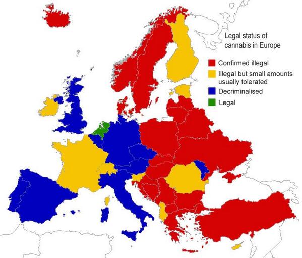 worldmapss's tweet photo. Legal status of Cannabis in European countries http://t.co/BHAeIp20Bw