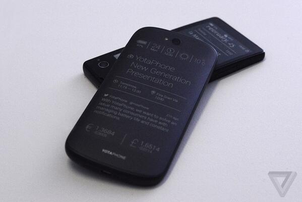 verge's tweet image. Yota's latest E Ink smartphone takes a great idea and makes it pretty vrge.co/1cZxw0G