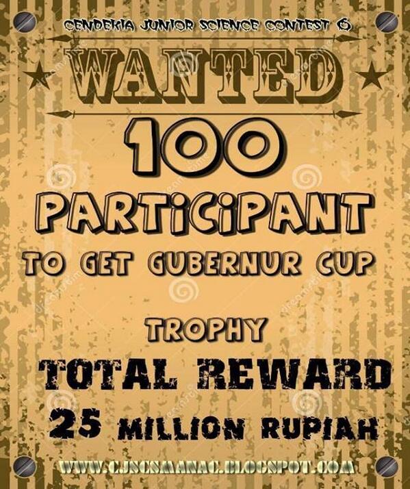 enroll now . just need 100 participant again to get gubernur cup trophy . register at cjscsmanac.blogspot.com