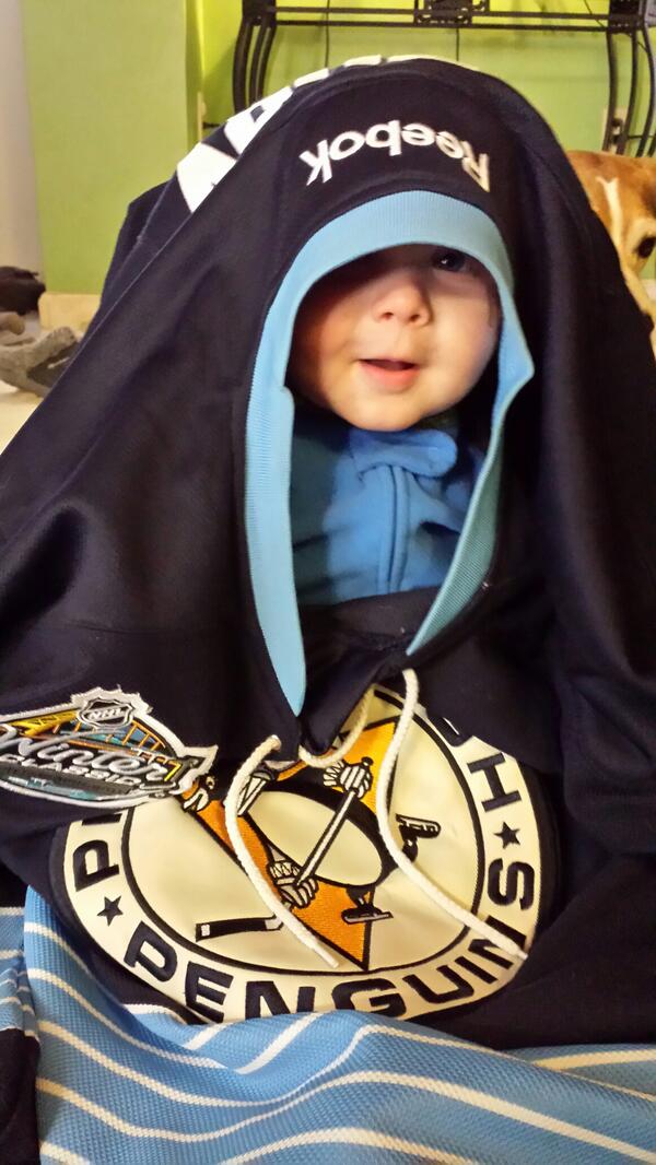 FesterTOR's tweet image. @penguins This little guy has some growing to do to fit in Dad's jerseys. #PensJersey
