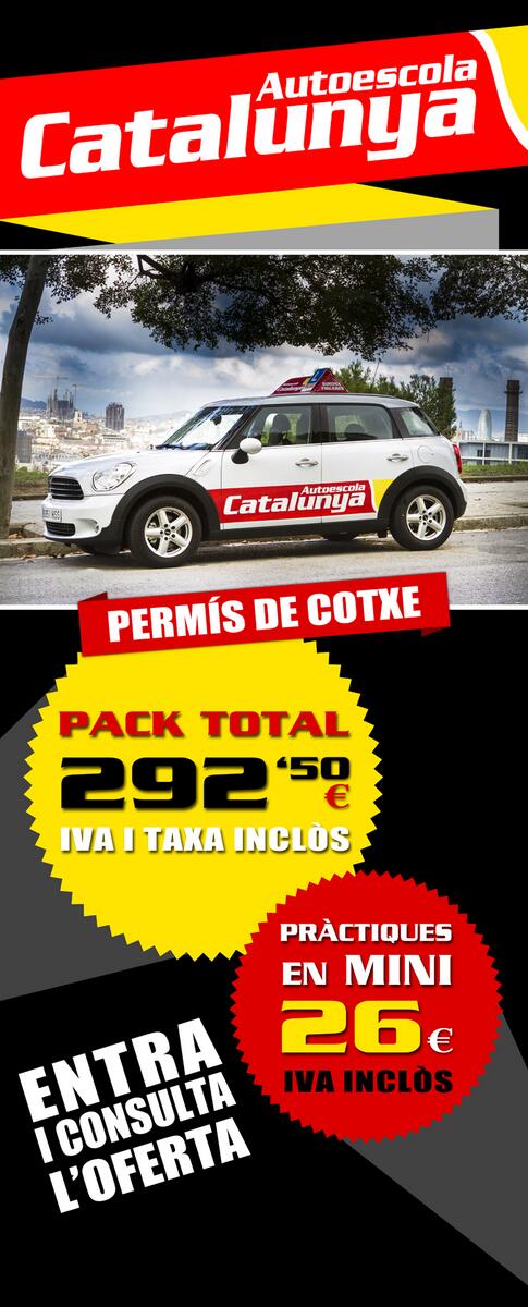 AutoescolaC's tweet photo. PACK TOTAL 299,40€ (iva i taxa inclòs) Aconsegueix el teu permís de cotxe! vine i informat! 
en Carrer d'Entença, 43. http://t.co/zVCcw3lXvH