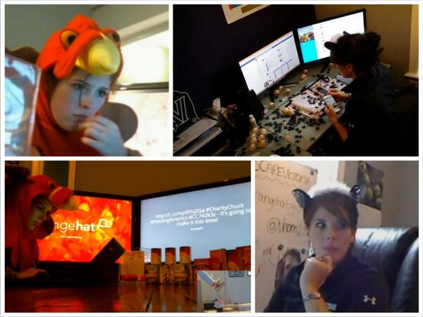OrangeHatGroup's tweet photo. We thrown spiders at her.  Made her dress up in a turkey suit for charity.  We'll miss you @vhorn01 http://t.co/WYvDZHegwS