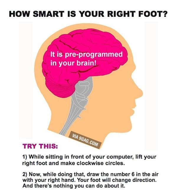 How smart is your right foot! 9gag.com/gag/aYbqD9v