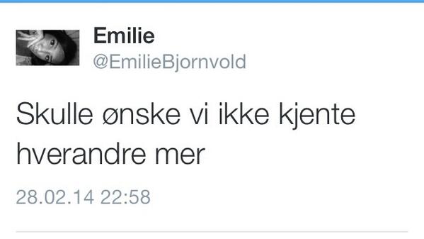 OMGGOSSIP1997's tweet photo. @OMGGOSSIP1997: @EmilieBjornvold er i sorg etter å funnet ut at kjæresten @elskmegda ikke var lesbisk allikavel! Xoxo http://t.co/tsKmoLiJeO