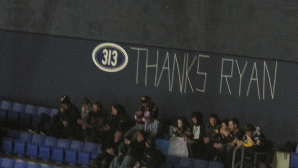 BuffaloSabres's tweet photo. Best fans. Section 313 already has this. We join the fans in saying #ThankYouRyanAndSteve http://t.co/7JJ2zOFBbU