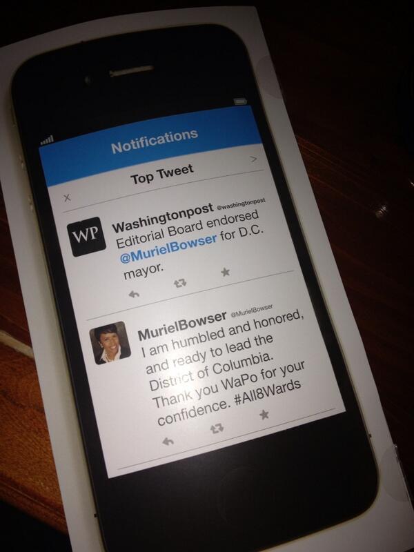 6-page foldout - Muriel Bowser uses all 6 to tout her WaPo endorsement for mayor.