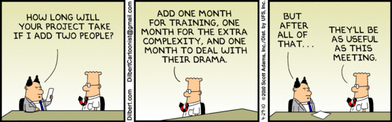 kristoffer_nord's tweet photo. #Dilbert on "the mythical man month". #GreatBookGoReadIt http://t.co/FlXNDGd7FP