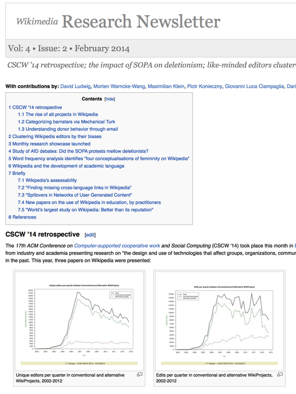 WikiResearch's tweet image. The latest #WikiResearch newsletter is out: 12 papers reviewed + #cscw2014 highlights meta.wikimedia.org/wiki/Research:…