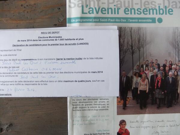 Liste déposée, programme pour "vivre l'avenir ensemble" distribué. Désormais c'est à vous de voter ! #SPLD2014