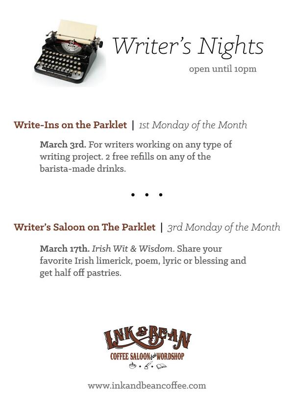 Ink_Bean's tweet image. Starting this Monday! Open late for Monday Writer's Nights. #inkandbean #writerssaloon #writeins #theparklet #anaheim