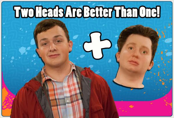 Reason #5 why we think Gibby rocks: Two heads are better than one! Go to icarly.com to see all 5 reasons!