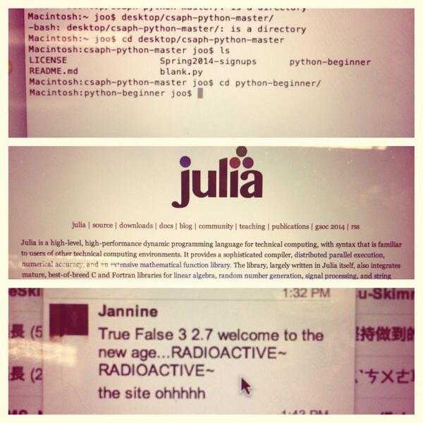 jootweets's tweet image. Day13 #100happydays #pythonworkshop #julialang #omgnujabesimadudeinside
