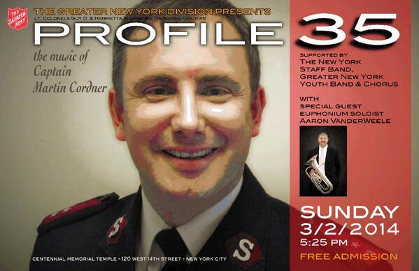 salvationarmyny's tweet photo. Excited for tomorrow's concert with guest @mncordner @NYSB1887 and GNY #music? Join the conversation with #profile35! http://t.co/xGxBZfDCBP