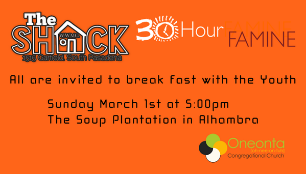 OneontaChurch's tweet photo. The Youth Group invite u 2 join them in breaking fast Mar 2nd @ 5PM. At the Soup Plantation in Alhambra, CA. http://t.co/yx1EtRF5Qs