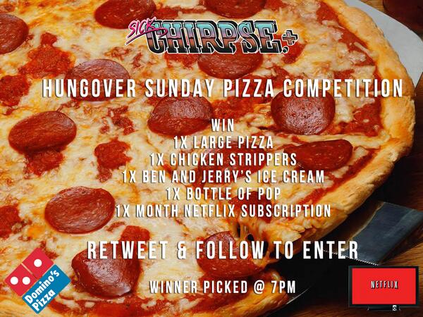 SickChirpse's tweet photo. HUNGOVER? SKINT? WANT FREE PIZZA?

Sweet. RT this tweet to enter. 

#420 #COMPETITION #PIZZA http://t.co/8GBYNxT72f