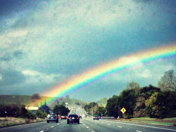 ajdadyan's tweet photo. Incredible rainbow on I-280 this morning en route to Pacifica! @nbcbayarea http://t.co/JayySMgx0F