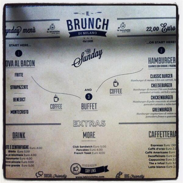LeBiciclette's tweet photo. #oggi dalle ore 12.00 "IL #BRUNCH della #DOMENICA" http://t.co/A8izFKP9GN