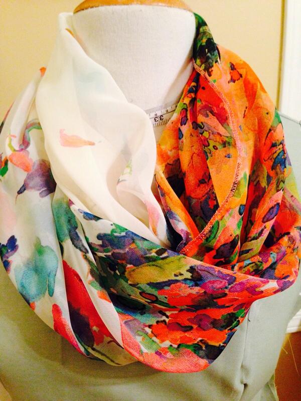 design_are's tweet photo. Creating bright flowy scarves in hopes spring will be here soon! Msg for details#spring #scarf #chiffon #bright http://t.co/dXz9rXwR82