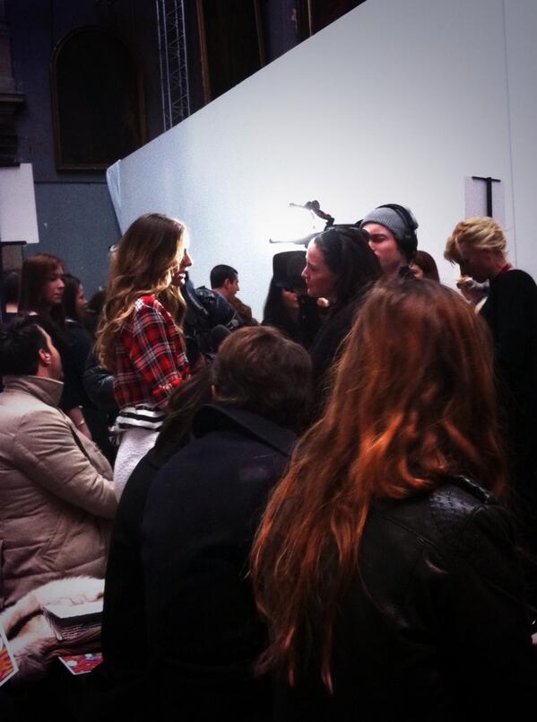 izzygranger's tweet photo. Waiting for Andrew GN to start.. Sideways snap of @TheRealOliviaP #PFW #FW2014 http://t.co/ShXIYB6wjJ