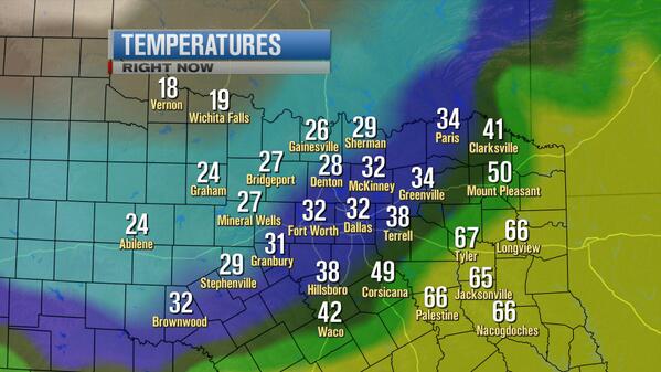 Temps are near freezing in the Metroplex with light rain/freezing rain.