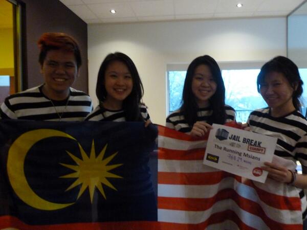 JailBreakCSU's tweet photo. The Running Msians made it back just in time with a whopping 768.29 miles! #CardiffJailbreak http://t.co/BNEwRDDBzP