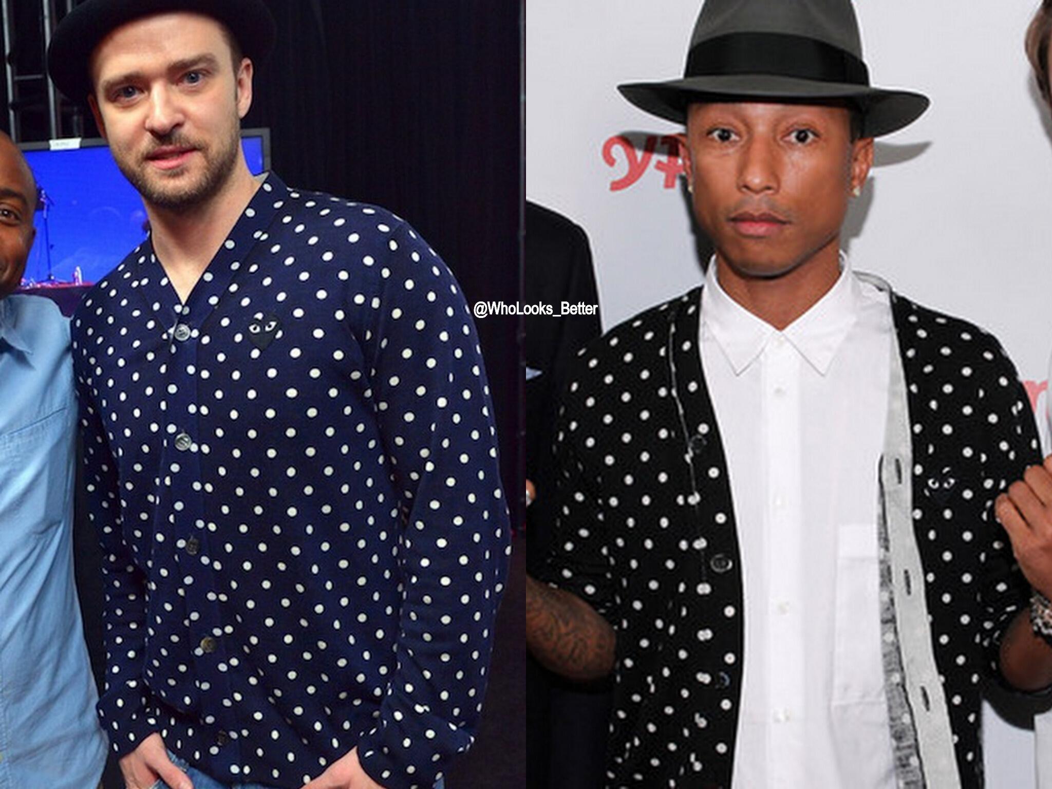 Who wore it better on X Who Wore Comme Des Garcons Play Cardigan Better Justin Timberlake VS Pharrell Williams RT Justin FAV Pharrell http t bCPfTlONUW X