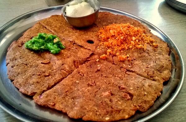 The yummiest #thalipeeth with loni, lasun chutney and thecha at Poona Guest House on Laxmi Road in #Pune