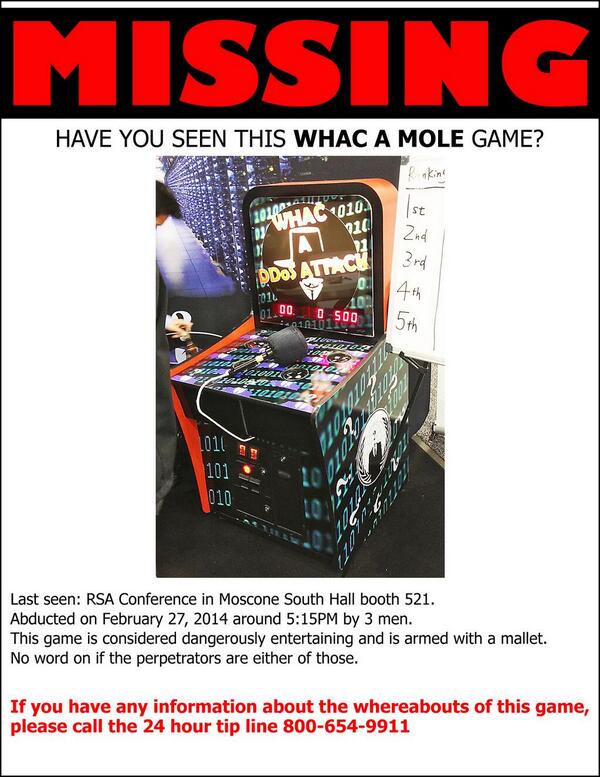 PartyArcade's tweet image. Whac-a-Hack? Not even Anonymous themed games are safe at the RSA conference. Did they use the NSA backdoor?