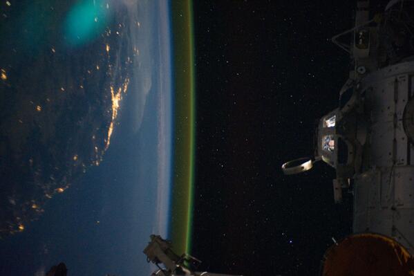 NASA's tweet photo. More #RealGravity pics as #Gravity is up for awards at #Oscars2014: In the cupola, sideways over Australia at night http://t.co/nWnBDk9JDB