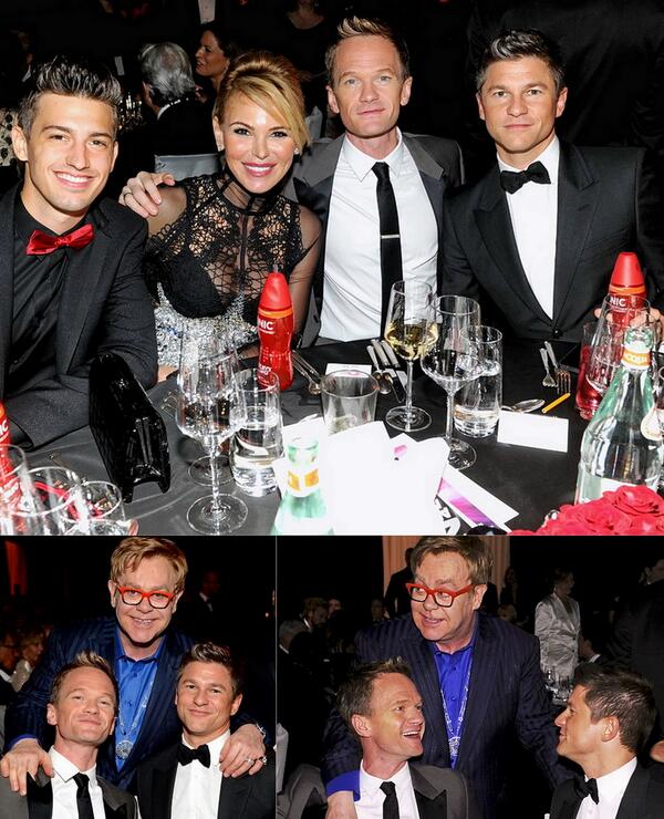 David Burtka, Neil Patrick Harris, Diana Jenkins, Asher Monroe at Elton John's AIDS Foundation #Oscar Party