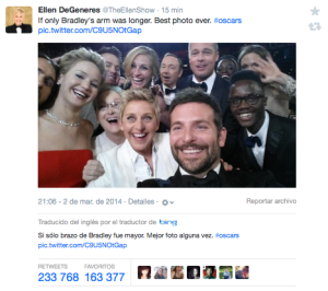 AlvaroGordoa's tweet photo. El tema del #videoblog es #selfies y @TheEllenShow comparte la más famosa de los #Oscars2014: http://t.co/RNxckVWGSP http://t.co/GBOJtzgxYg