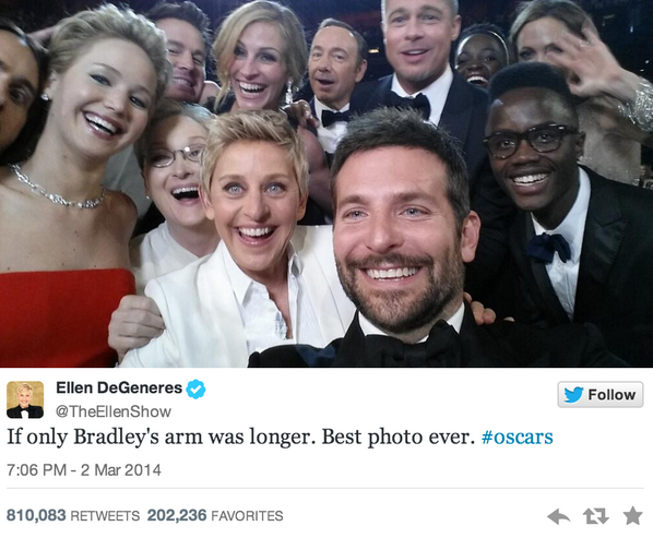See for your selfie: Ellen gets biggest stars into one great Oscar photo on.today.com/1cmw4rp #Oscars