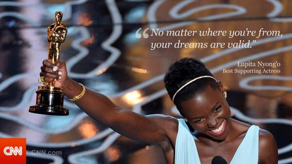 CNN's tweet image. Lupita Nyong'o shined this evening! See more outstanding moments from the night cnn.it/Oscars2014 #TheOscars2014