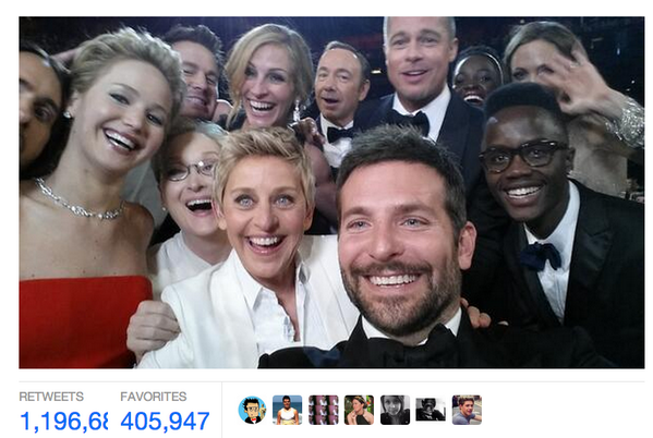 Higher_Minded's tweet photo. You gotta love the Ellen Oscar Selfie. It was supposedly a true Twitter Breaker! That is quite Awesome!!! #Oscars2014 http://t.co/7BOYMERC3d