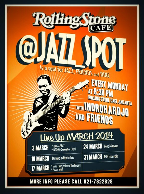 Jazz_Spot's tweet photo. 03Mar at Jazz spot @RSCafeINA --> 1. @bag_beat 2. NGG, afterwards jam session wz @indrohardjo &amp; friends, Free entry! http://t.co/pgMCW1LXDG