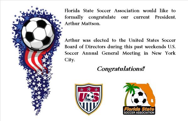 Congratulations Arthur Mattson on being elected to the <a href="/ussoccer/">U.S. Soccer</a> Board of Directors. #fssasoccer