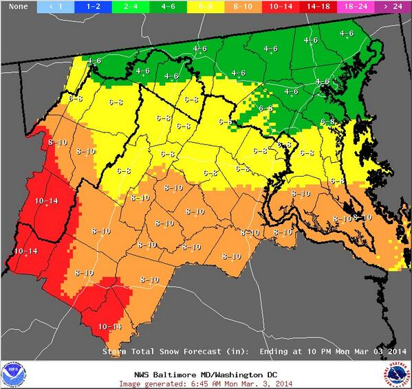 forecasternikki's tweet image. An updated #snowtotal map from @NWS_BaltWash. #mdwx