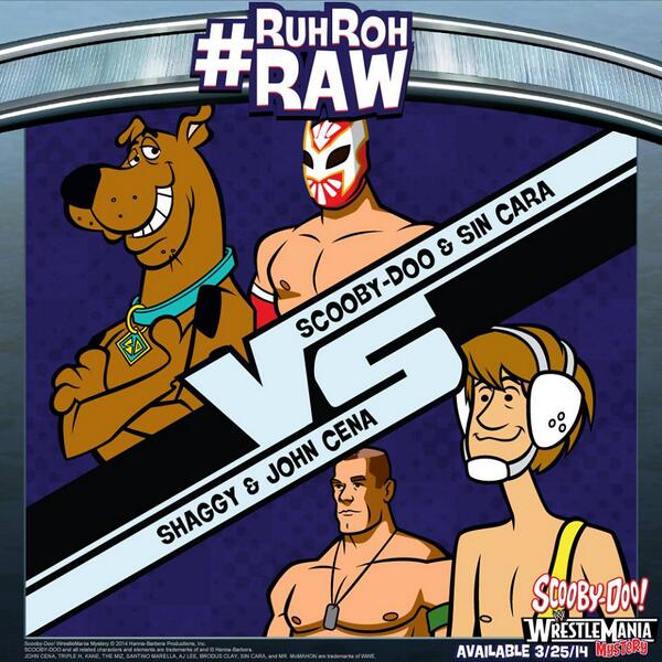 WWE's tweet photo. TAG TEAMS! 
RT if you think Scooby &amp; @SinCaraWWE would win!
Favorite if Shaggy &amp; @JohnCena would win. #RuhRohRaw http://t.co/gaaNHGCHOh