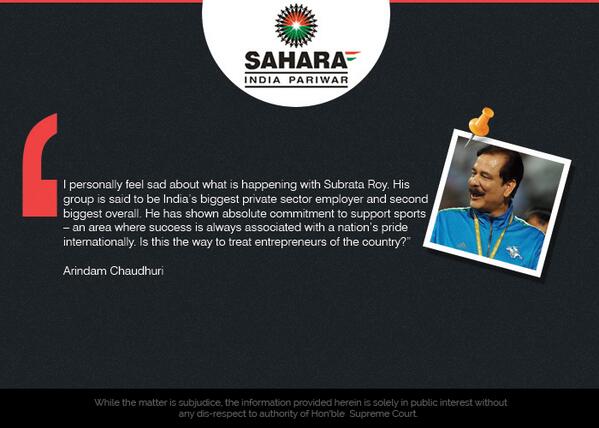 “Is this the way to treat entrepreneurs of the country?” – Arindam Chaudhuri 
Show ur support: saharasebitruth.com