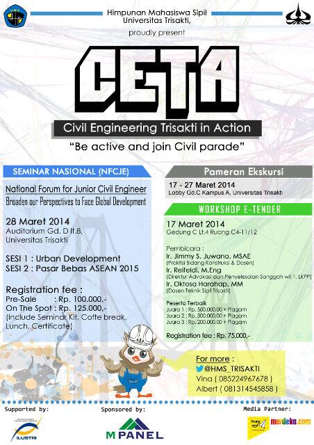 InfoKonstruksi's tweet photo. RT "@HMS_TRISAKTI: Ayo teman-teman @Info_Trisakti @InfoKonstruksi ikuti rangkaian #CETA "Civil Trisakti In Action" http://t.co/y62WDtUocE"