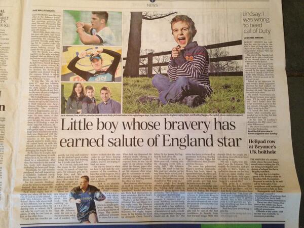 alljoinjack's tweet photo. We are on page 3 @Telegraph explaining why @owen_faz #JJSalute is raising awareness for #Duchenne and @alljoinjack http://t.co/i0FOppo69Y