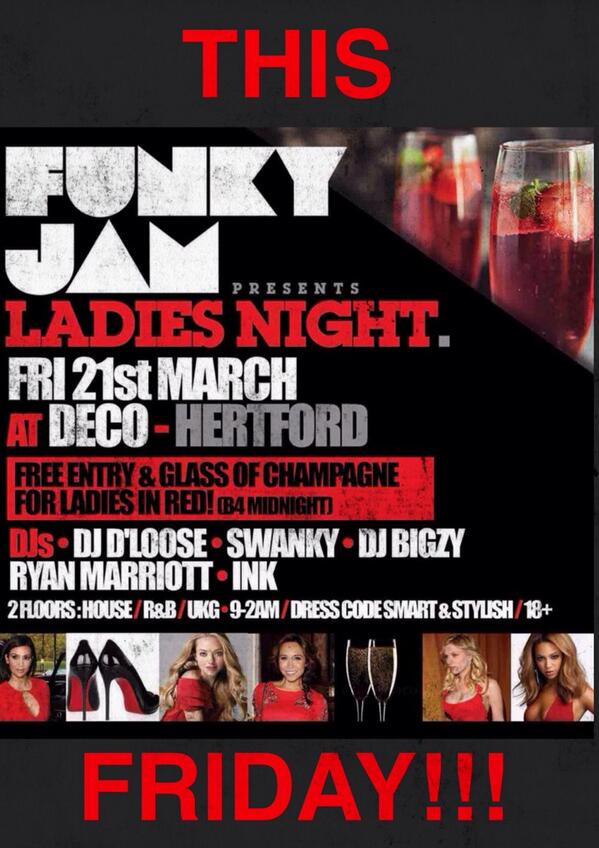 FunkyJamUK's tweet photo. This Friday @DecoHertford !Hot party dnt miss it! @DJDLOOSE @roadblockswanky @djink83 @DJRyanMarriott @DJBigzy http://t.co/CFKlorTvYx