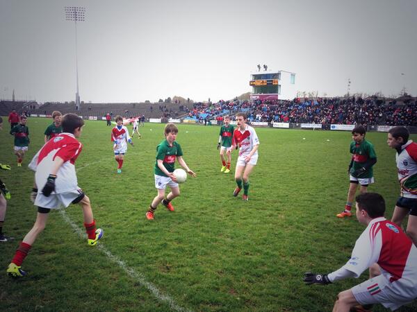 MayoCnmB's tweet photo. Great action in our exhibition today! Thanks for all the support! @MayoGAA @OfficialCorkGAA @AllianzIreland http://t.co/uGcE9YHZ2j